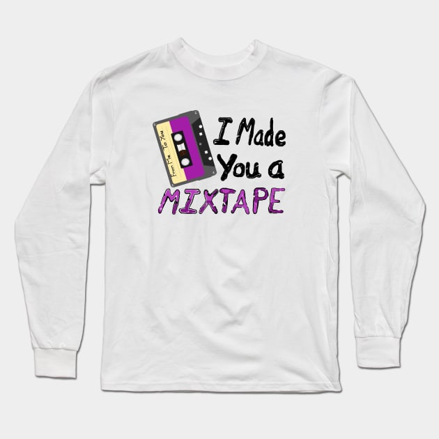 I Made You A Mixtape. From Me To You. Cassette Mix Tape with Black and Purple Letters (White Background) Long Sleeve T-Shirt by Art By LM Designs 